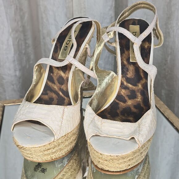 Bebe Avery White Leather Wedge Sandal - Picture 3 of 15